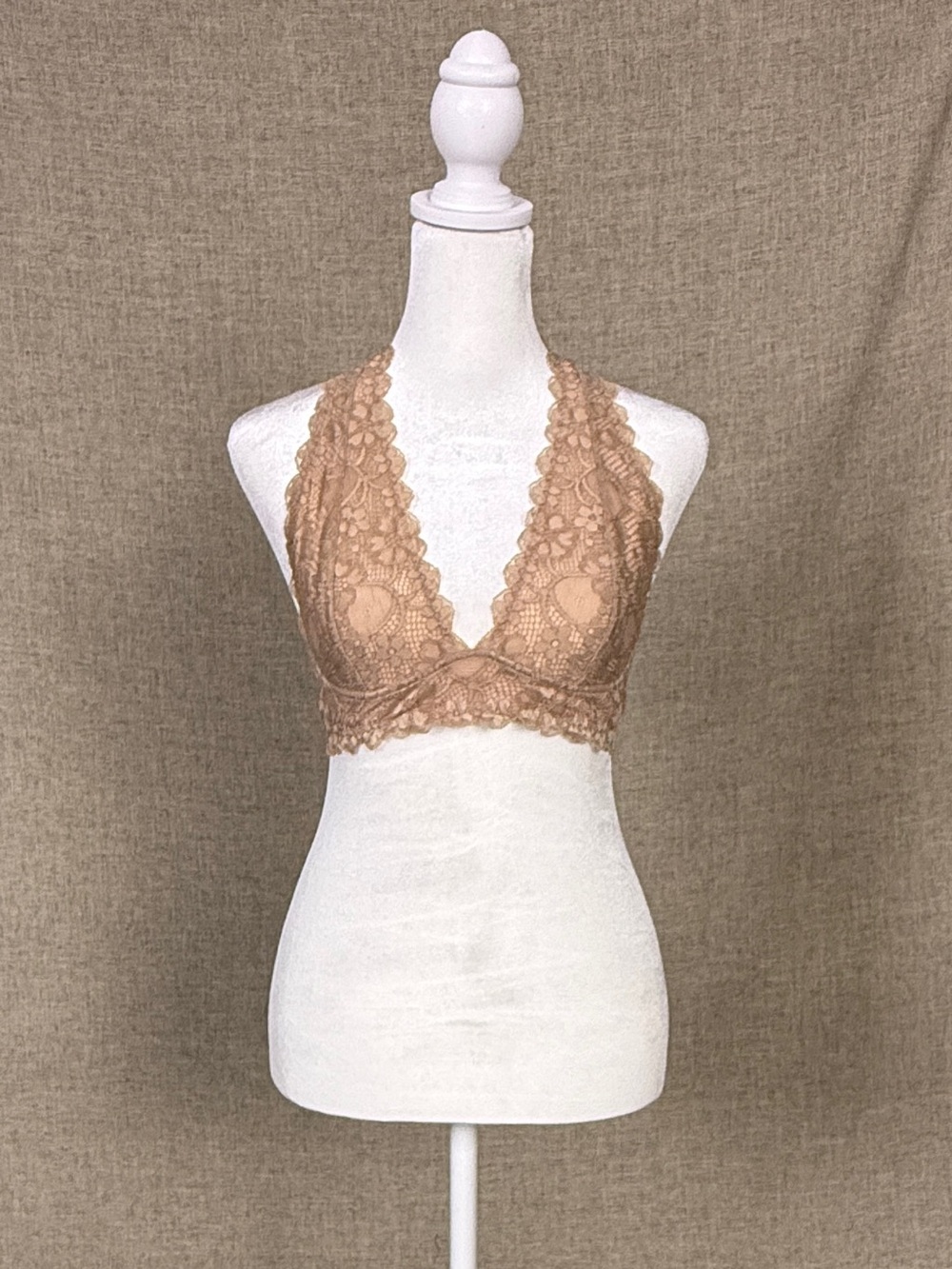 Free People Lace Halter Bralette in Beige Tan